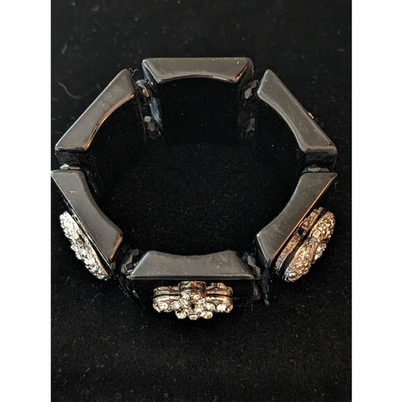 Chunky Black Stretch Rhinestone Crown Bracelet - Picture 3 of 10